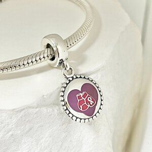 Pandora Love Hope Ribbon Pink Purple Heart Exclusive Dangle S925 Silver Charm